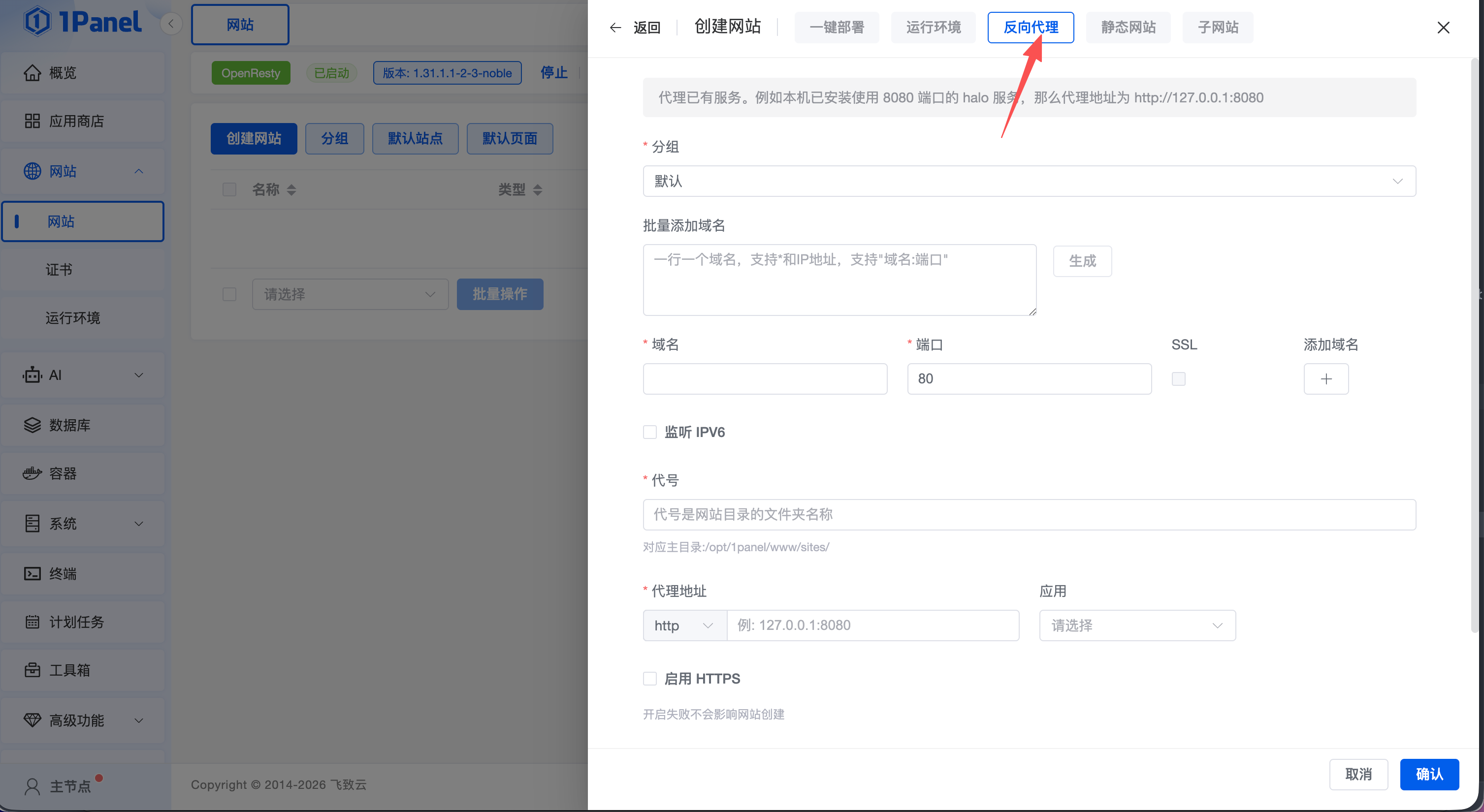 添加反向代理网站